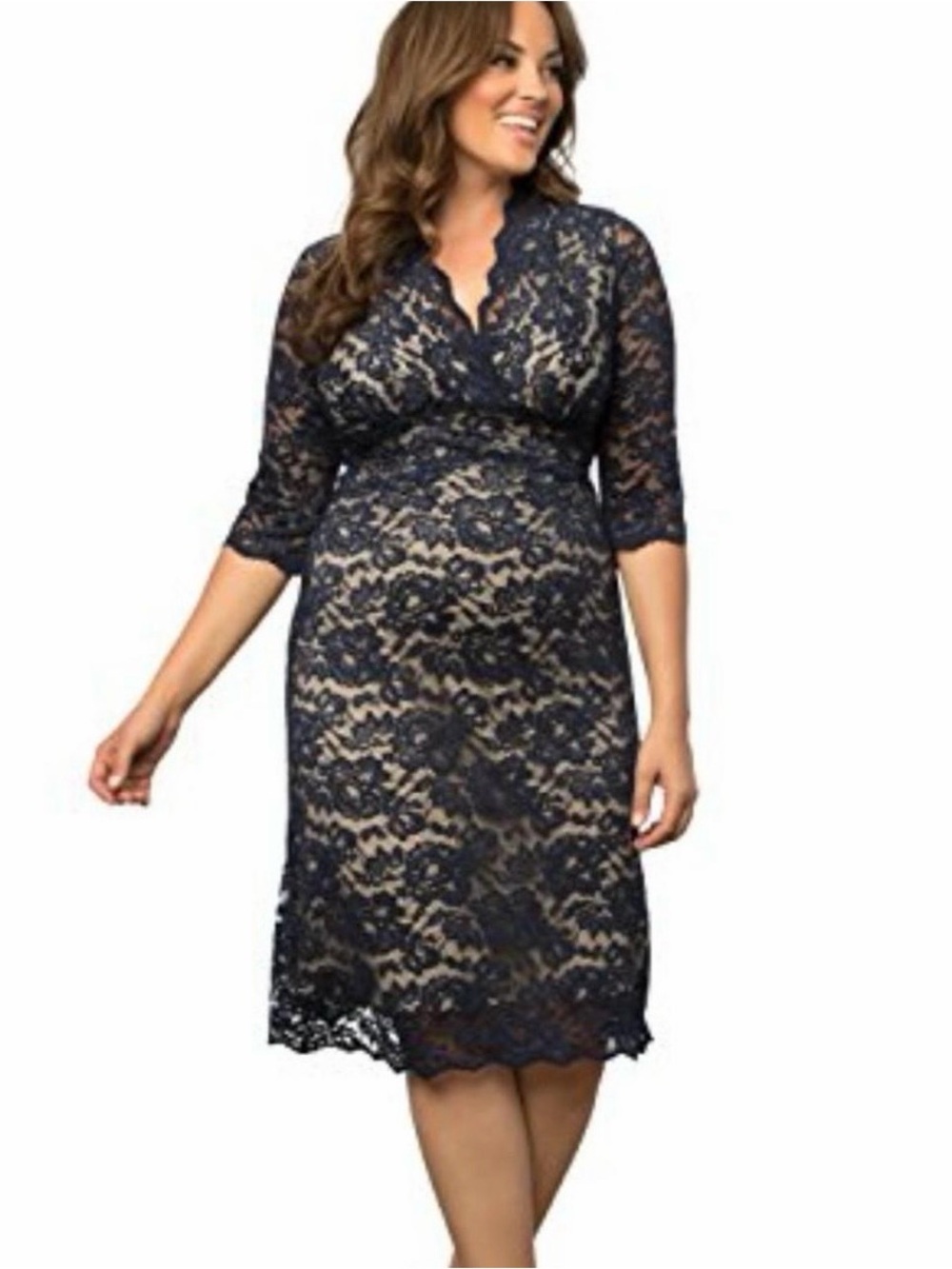 Kiyonna Navy Blue Scalloped Lace Boudoir Cocktail Dress Woman Plus Size 2X 18-20